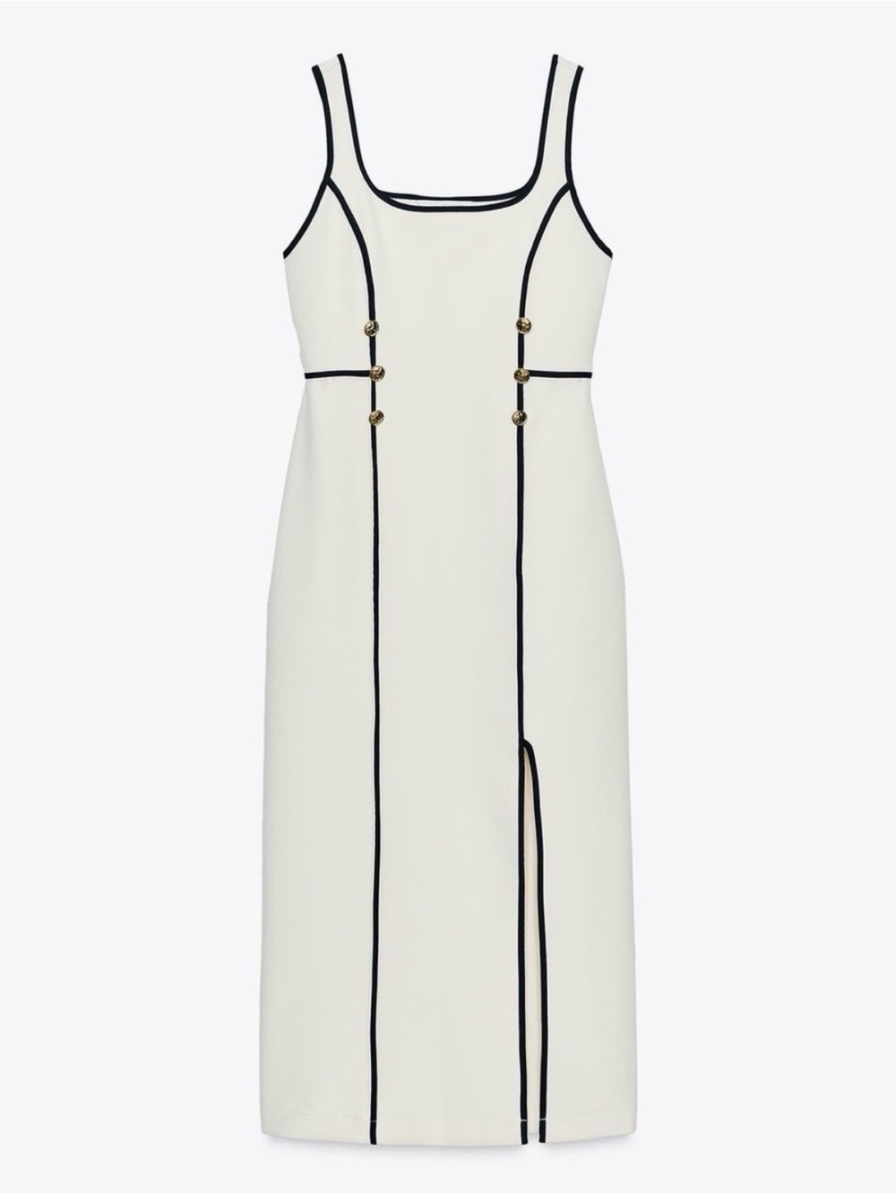 ZARA Contrast Trim Midi Dress Ecru Black NWT Size Large - Picture 5 of 15